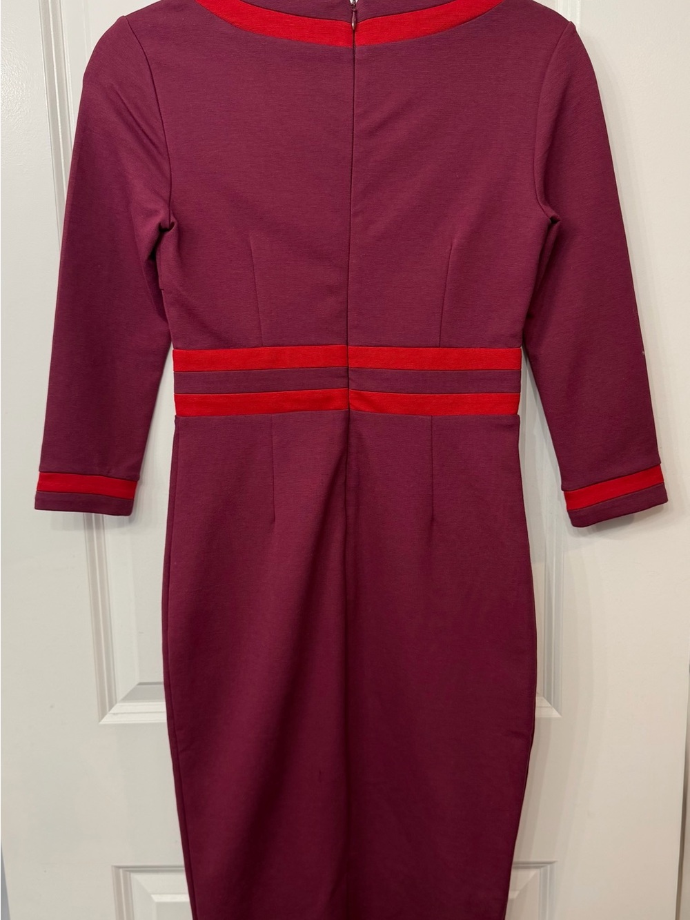 Boden Burgundy Wrap-Trim Ponte Midi Dress - Picture 3 of 4